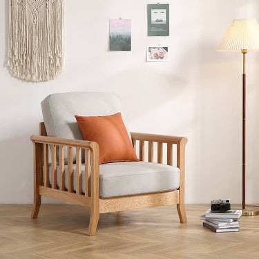 Modern Light Grey Sofa with Natural Oak Wood Frame - Leathaire & Foam Comfort hmzj - 803MUTUKISPACE