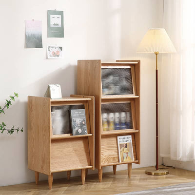 Elegant Oak Wood Glass Cabinet - Natural Finish for Timeless Style hmzj - 811MUTUKISPACE