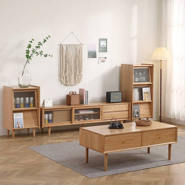 Elegant Oak Wood Glass Cabinet - Natural Finish for Timeless Style hmzj - 811MUTUKISPACE