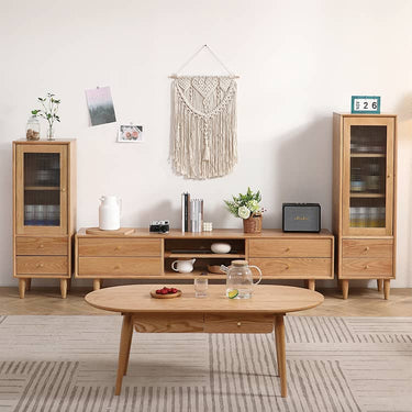 Stylish Oak TV Cabinet with Glass and Copper Accents - Modern Natural Wood Design hmzj - 812MUTUKISPACE