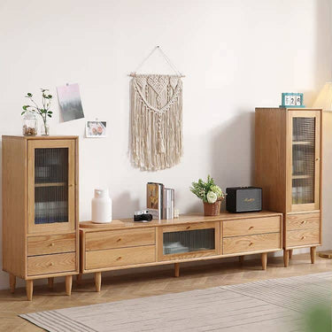 Elegant Oak Wood Cabinet with Glass Doors and Copper Metal Accents – Stylish Home Storage Solution hmzj - 813MUTUKISPACE