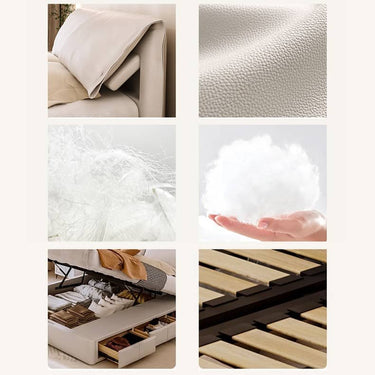 Luxurious Beige and Light Gray Cotton Beed with Faux Leather Accents and Pine Wood Frame hmzsh - 1269MUTUKISPACE