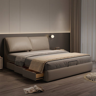 Luxurious Genuine & Faux Leather Down Bed - Light Grey, Beige, Black, Khaki, Dark Brown, Orange hmzsh - 1542MUTUKISPACE