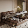 Luxurious Dark Brown Genuine Leather Bed - Stylish Faux Leather Options in Beige, Light Grey, Khaki, Orange, and Black hmzsh - 1543MUTUKISPACE