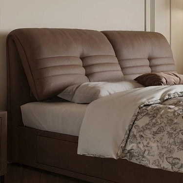 Luxurious Dark Brown Genuine Leather Bed - Stylish Faux Leather Options in Beige, Light Grey, Khaki, Orange, and Black hmzsh - 1543MUTUKISPACE