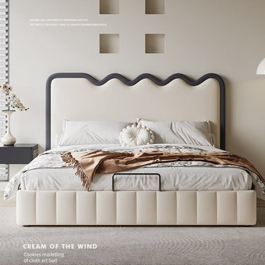 Luxurious Beige Bed with Genuine and Faux Leather Upholstery hmzsh - 1544MUTUKISPACE
