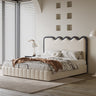 Luxurious Beige Bed with Genuine and Faux Leather Upholstery hmzsh - 1544MUTUKISPACE