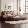 Luxurious Dark Brown Faux Leather Bed with Light Grey and Beige Accents - Elegant Khaki and Orange Detailing - Modern Black Design hmzsh - 1545MUTUKISPACE