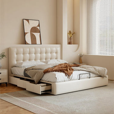 Luxurious Beige Bed - Genuine Leather Elegance or High - Quality Faux Leather Option hmzsh - 1546MUTUKISPACE
