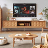 Modern TV Stand with Beech and Glass Finish - Stylish Entertainment Center with Metal and Stainless Steel Accents hns - 4116MUTUKISPACE