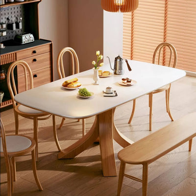 Modern Sintered Stone Dining Table with Ash Wood Legs and Plywood Base for Interiors