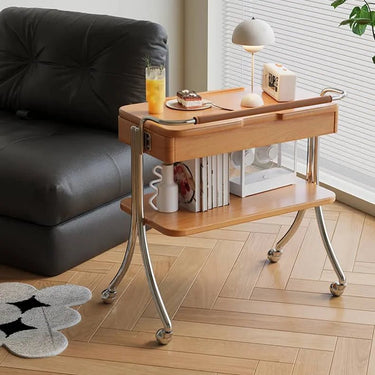 Stylish Multi - Purpose Storage Rack with Beech Wood & Stainless Steel Finish hns - 4129MUTUKISPACE