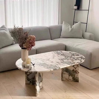 Oval Sintered Stone Coffee Table – Chic Center Table for Living Room hny - 5237MUTUKISPACE