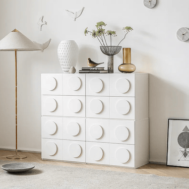 Modern Pine Multi - layer Nightstand with Unique Geometric Design - White Finish hqlw - 4035MUTUKISPACE