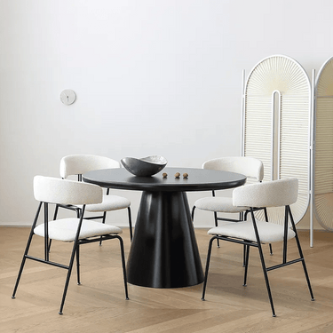 Modern Round Dining Table – Ceramic & Stainless Steel with Sleek Density Board Finish hqlw - 4043MUTUKISPACE