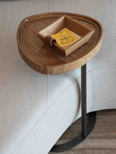 Ash Wood & Steel Side Table – Sleek Modern End Table for Living Room hrn - 5255MUTUKISPACE
