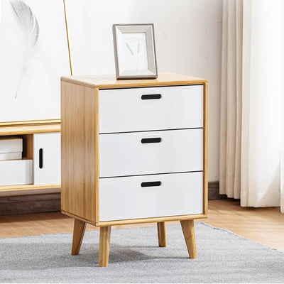 Stylish White TV Cabinet with Bamboo Accents and Natural Brown Wood Finish hsl - 393MUTUKISPACE