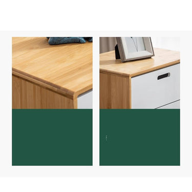 Stylish White TV Cabinet with Bamboo Accents and Natural Brown Wood Finish hsl - 393MUTUKISPACE