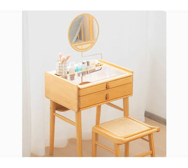 Elegant Natural Bamboo Makeup Vanity with Glass Top hsl - 73MUTUKISPACE