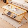 Stylish Dark Brown Bamboo Coffee Table with Glass Top - Durable ABS Resin Design hsl - 79MUTUKISPACE