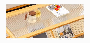 Stylish Dark Brown Bamboo Coffee Table with Glass Top - Durable ABS Resin Design hsl - 79MUTUKISPACE