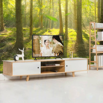 Stylish White & Natural Wood TV Cabinet - Sleek Bamboo Design for Modern Living Spaces hsl - 83MUTUKISPACE