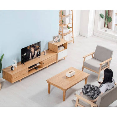 Stylish White & Natural Wood TV Cabinet - Sleek Bamboo Design for Modern Living Spaces hsl - 83MUTUKISPACE