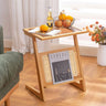 Stunning Natural Wood Tea Table with Intricate Bamboo and Rattan Weaving - Reeded Glass Top in Elegant Brown Grey hsl - 84MUTUKISPACE