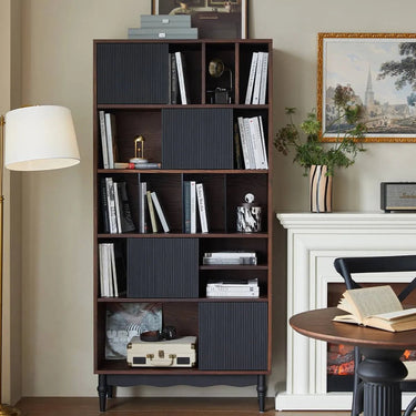 Elegant Red Oak Bookcase with Tempered Glass Doors - Stylish Multi - Layer Storage Cabinet for Modern Living Rooms hsmjx - 4157MUTUKISPACE
