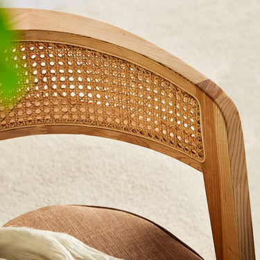 Elegant Ash Wood and Rattan Chair with Cotton - Linen Upholstery htzm - 1501MUTUKISPACE