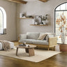 Stylish Grey Sofa with Natural Wood and Black Ash Accents – Rattan and Cotton Linen Blend htzm - 1504MUTUKISPACE