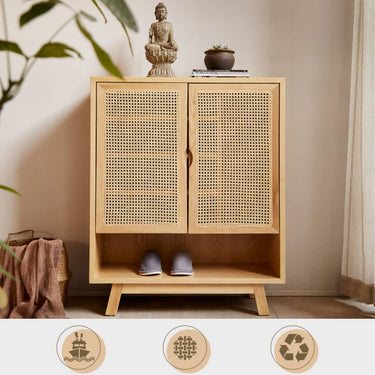 Natural Ash Wood Cabinet with Rattan Accents - Stylish and Durable Storage Solution htzm - 1508MUTUKISPACE