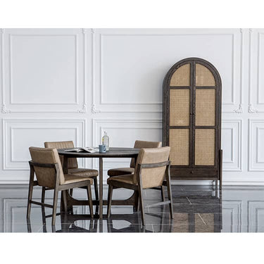 Elegant Black Oak Wood Cabinet with Rattan Accents for Modern Living Rooms htzm - 1512MUTUKISPACE