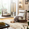 Stylish Beige Brown chair with Natural Ash Wood Frame, Cotton Linen Upholstery, & Rattan Accents htzm - 1518MUTUKISPACE