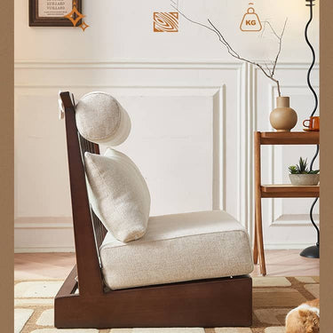 Stylish Beige Brown chair with Natural Ash Wood Frame, Cotton Linen Upholstery, & Rattan Accents htzm - 1518MUTUKISPACE