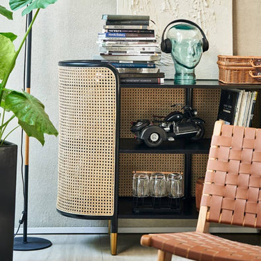 Elegant Black Ash Wood & Rattan Storage Cabinet - Modern Furniture Addition htzm - 1525MUTUKISPACE
