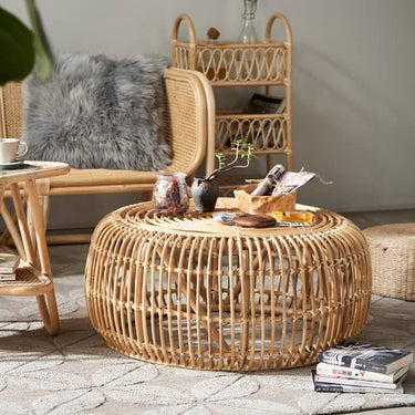 Natural Wood and Rattan Coffee Table – Elegant and Durable Design htzm - 1528MUTUKISPACE