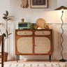 Stylish Brown Ash Wood Cabinet with Elegant Rattan Accents htzm - 1529MUTUKISPACE