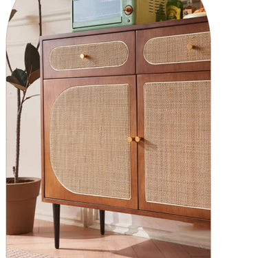 Stylish Brown Ash Wood Cabinet with Elegant Rattan Accents htzm - 1529MUTUKISPACE