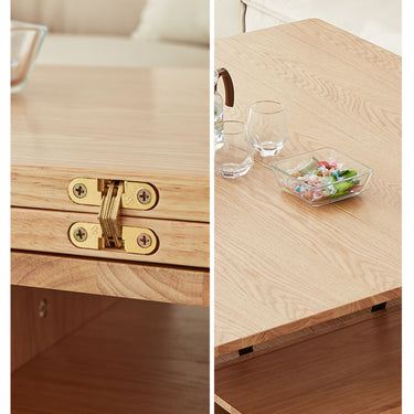 Stylish Natural Oak and White Matte Sintered Stone Coffee Table - Premium Solid Wood Design hx - 1564MUTUKISPACE
