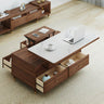Elegant Solid Wood Coffee Table with Sintered Stone Top - Brown, White & Black hx - 1569MUTUKISPACE