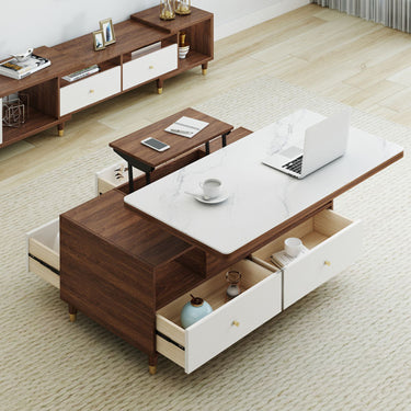Elegant Solid Wood Coffee Table with White Sintered Stone Top – Perfect for Modern Homes hx - 1570MUTUKISPACE