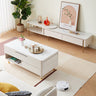 Elegant White and Beige Solid Wood Sintered Stone Coffee Table - Stylish and Durable hx - 1574MUTUKISPACE