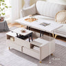 Elegant White Beige Oak Wood Coffee Table with Sintered Stone Top – Stylish & Durable hx - 1575MUTUKISPACE