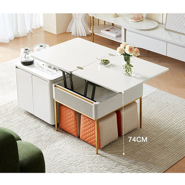 Solid Wood Stool with Beige and Orange Faux Leather Upholstery hx - 1577MUTUKISPACE