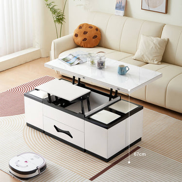 Modern White Sintered Stone Coffee Table with Luxurious Faux Leather Accents hx - 1578MUTUKISPACE