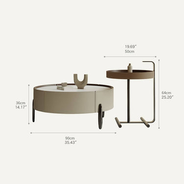Solid Wood Coffee Table with Sintered Stone Top and Faux Leather Accents hxj - 2703MUTUKISPACE