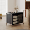 Sleek Stainless Steel Cart with Tempered Glass Shelves and Faux Leather Accents hxj - 2706MUTUKISPACE