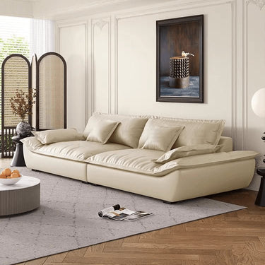 Luxurious Dark Brown and Light Beige Sofa with Black Pine Wood Frame - Down - Filled Cotton and Faux Leather Upholstery hxl - 1265MUTUKISPACE