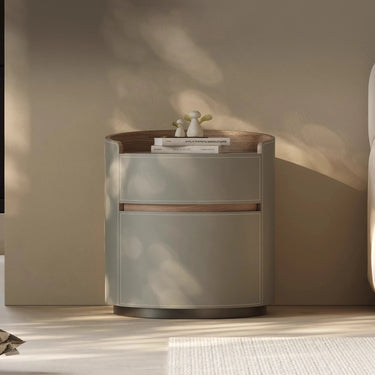Round Bedside Cabinet with Multi - Layer Board & Leather Finish – Stylish Bedroom Storage hxy - 5167MUTUKISPACE